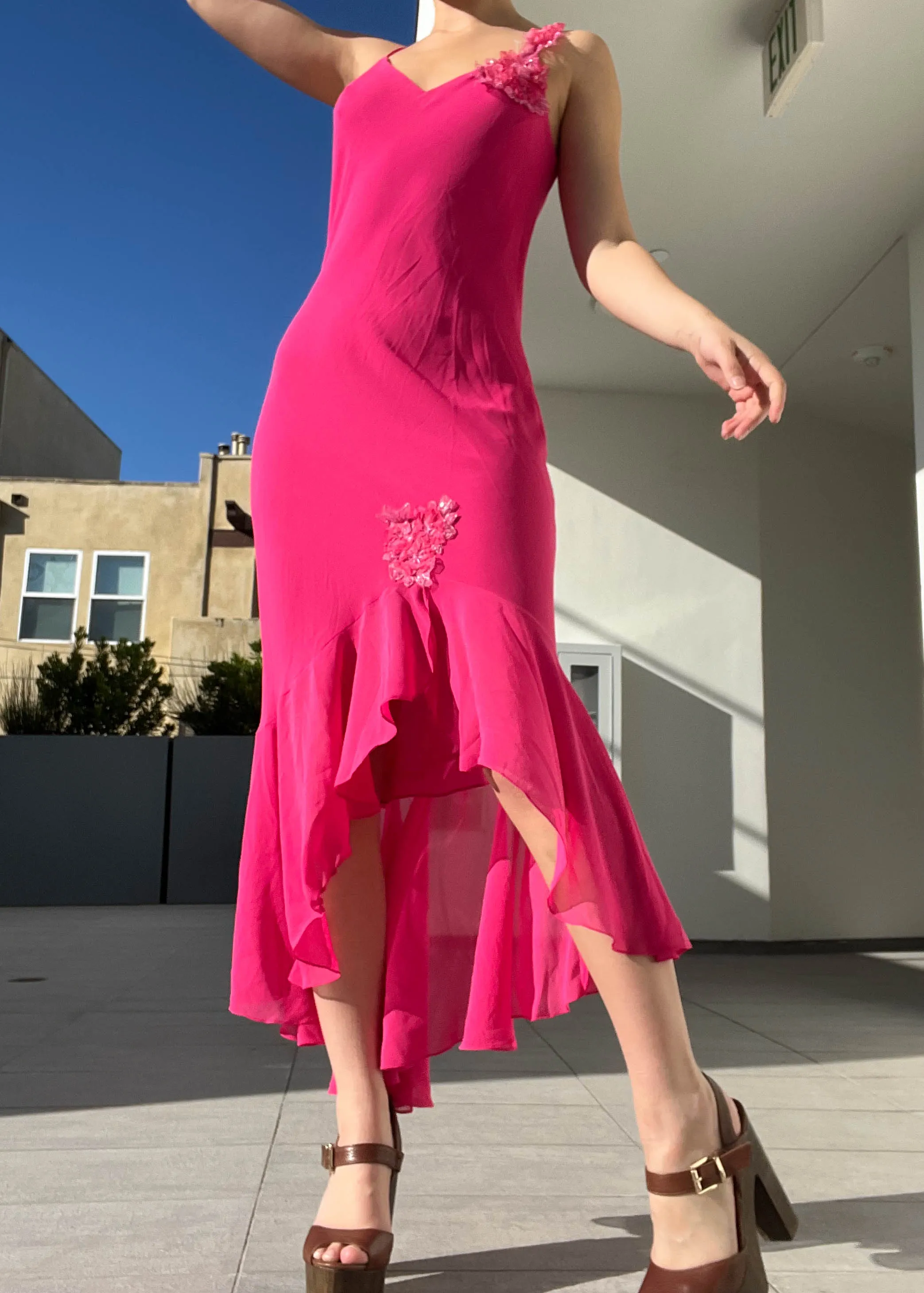 90's Hot Pink Mermaid Gown (M)