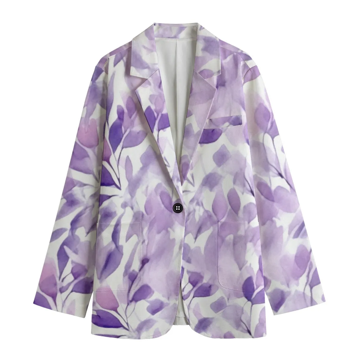 All-Over Print Women's Leisure Blazer | 245GSM Cotton, purple flowers