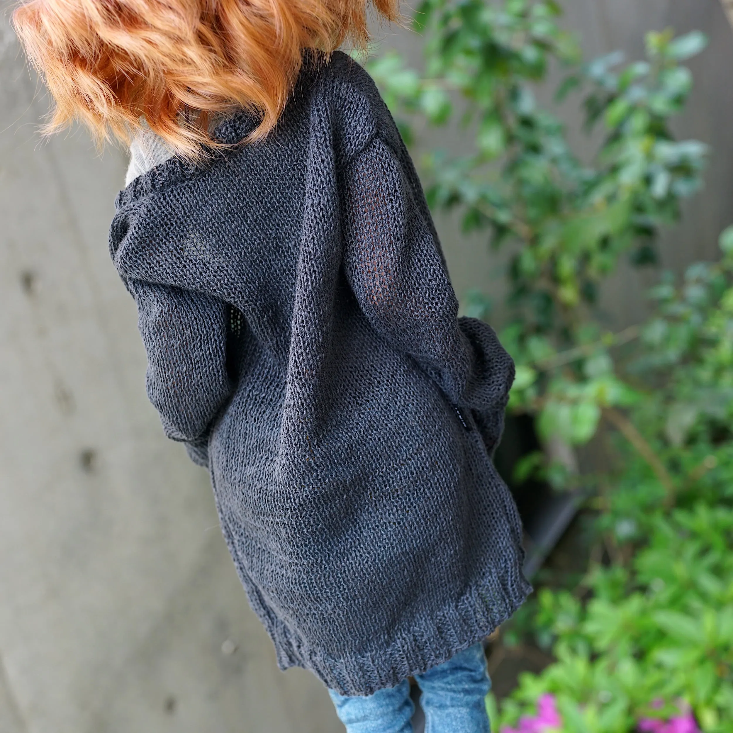 Baggy Knit Cardigan (Ash Blue)