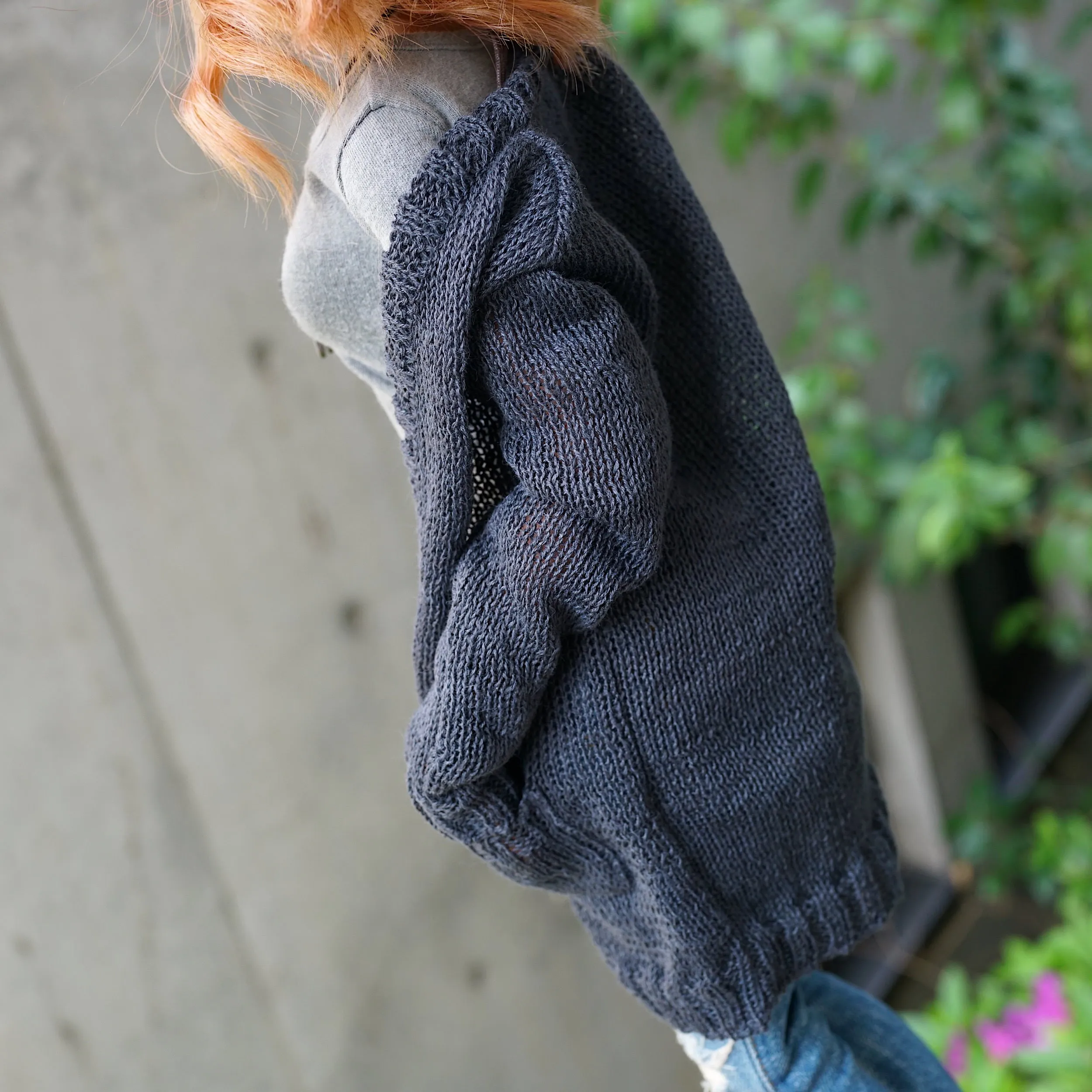 Baggy Knit Cardigan (Ash Blue)