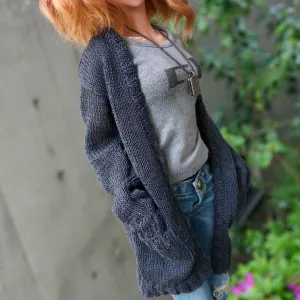 Baggy Knit Cardigan (Ash Blue)