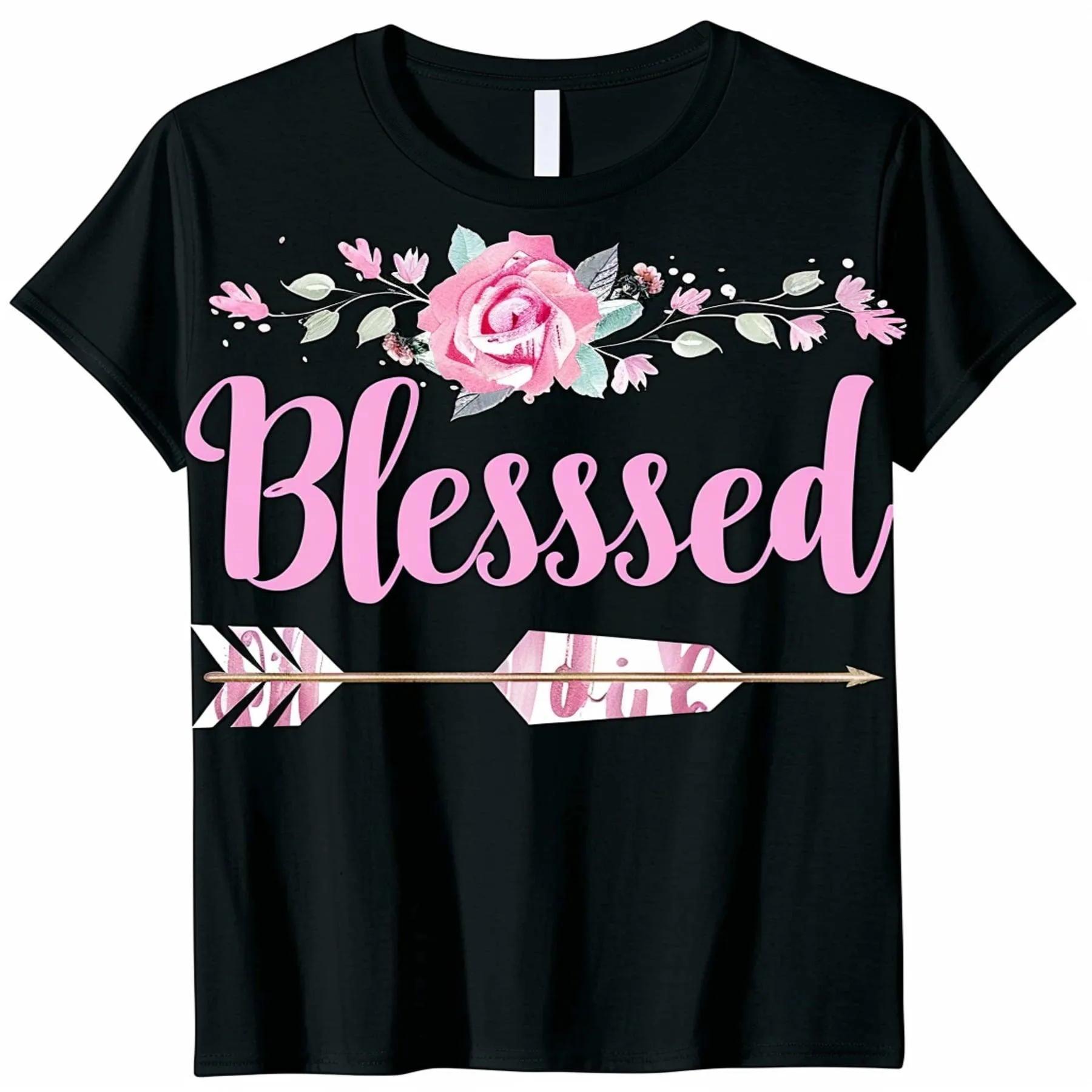 Blessed Grandma Floral Arrow T Shirt Fun 'Girl' Font Black Tee for Stylish Grandmas Cute Gift Idea