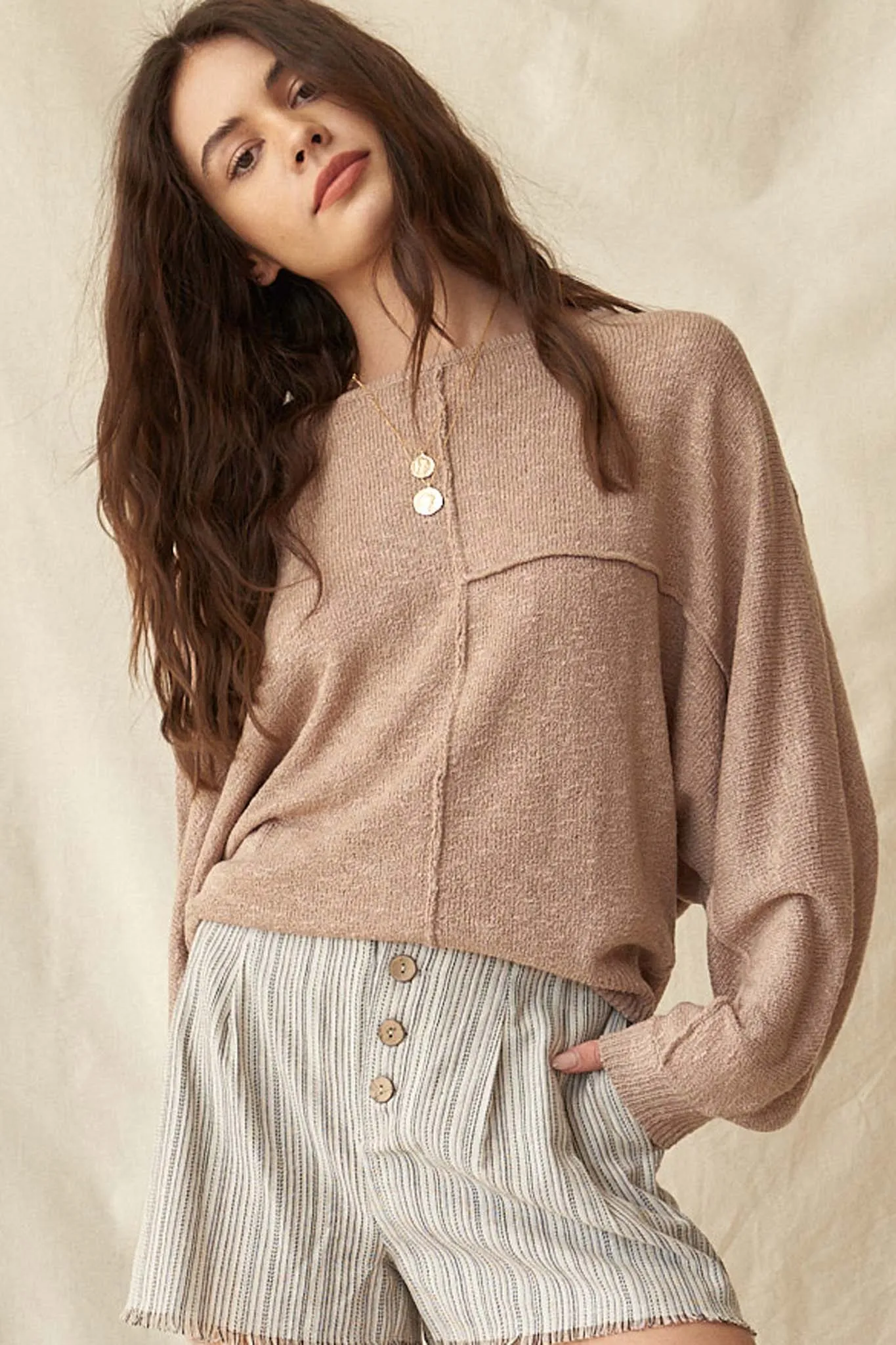 Body and Soul Exposed-Seam Dolman Sweater