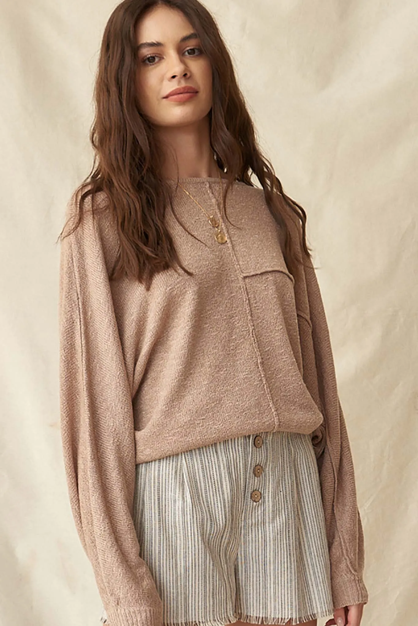 Body and Soul Exposed-Seam Dolman Sweater