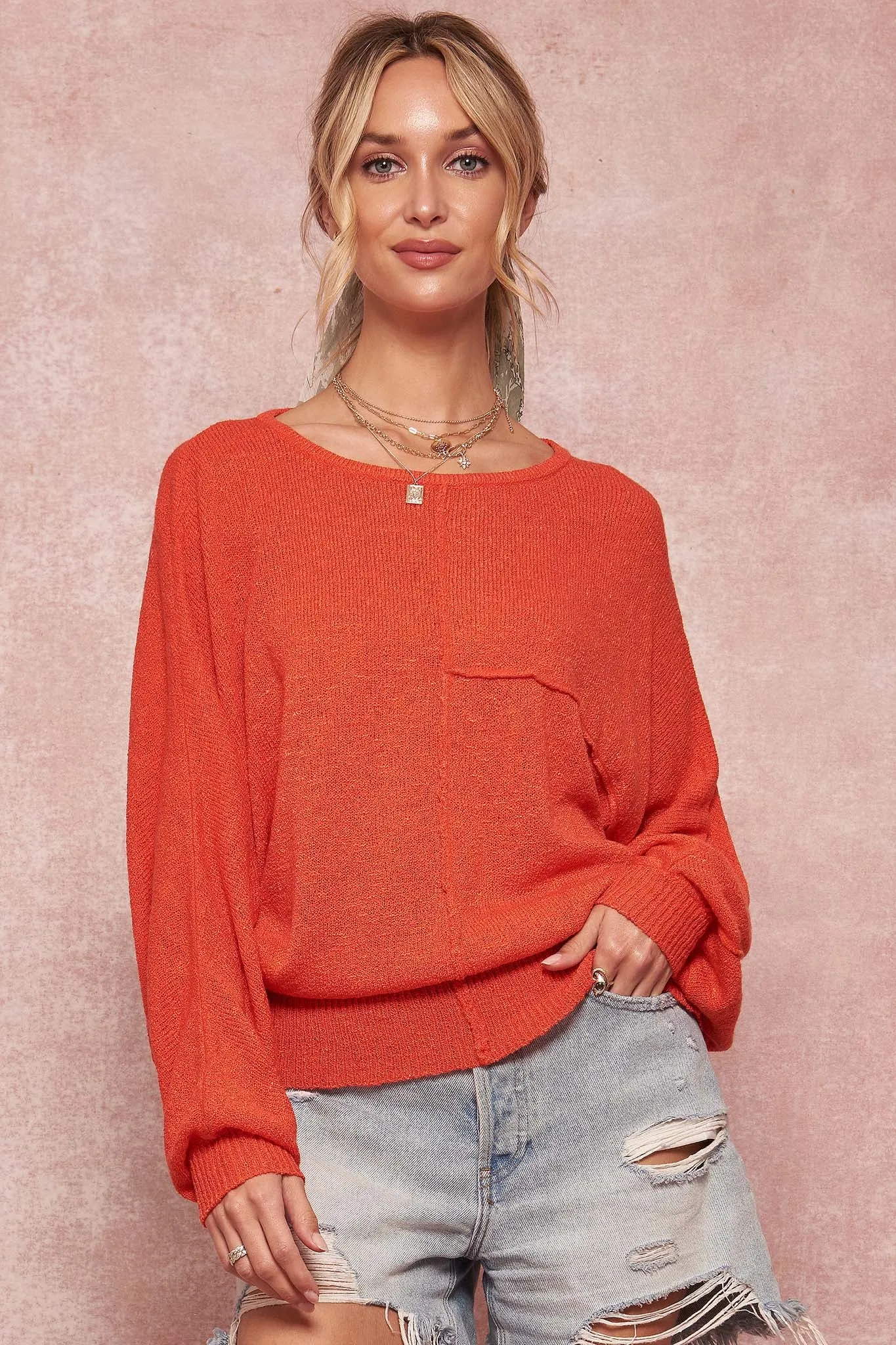 Body and Soul Exposed-Seam Dolman Sweater