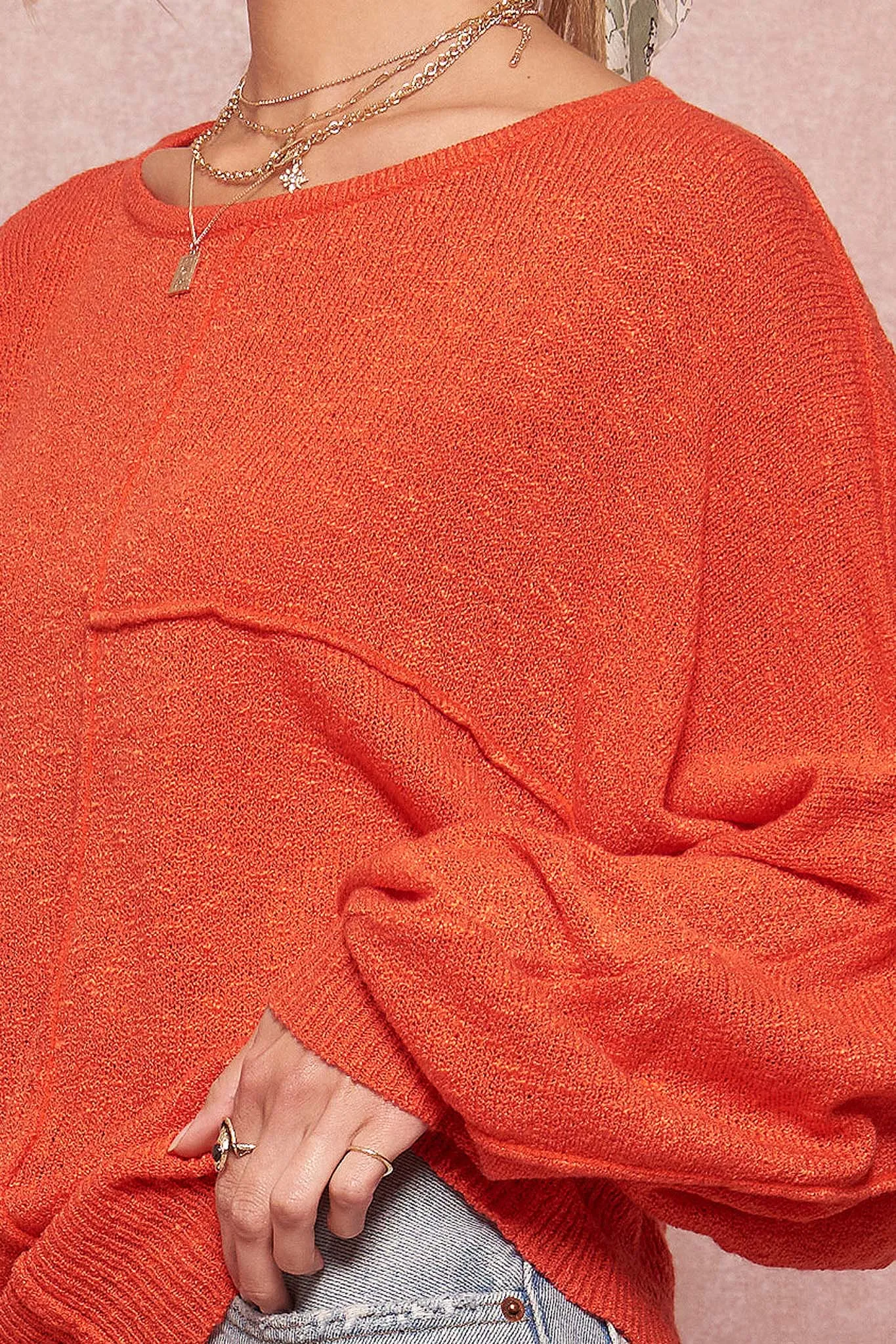 Body and Soul Exposed-Seam Dolman Sweater