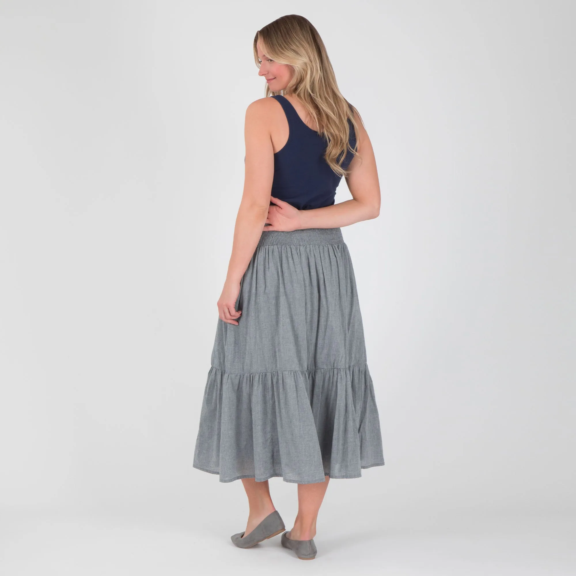 Chambray Button Down Long Skirt