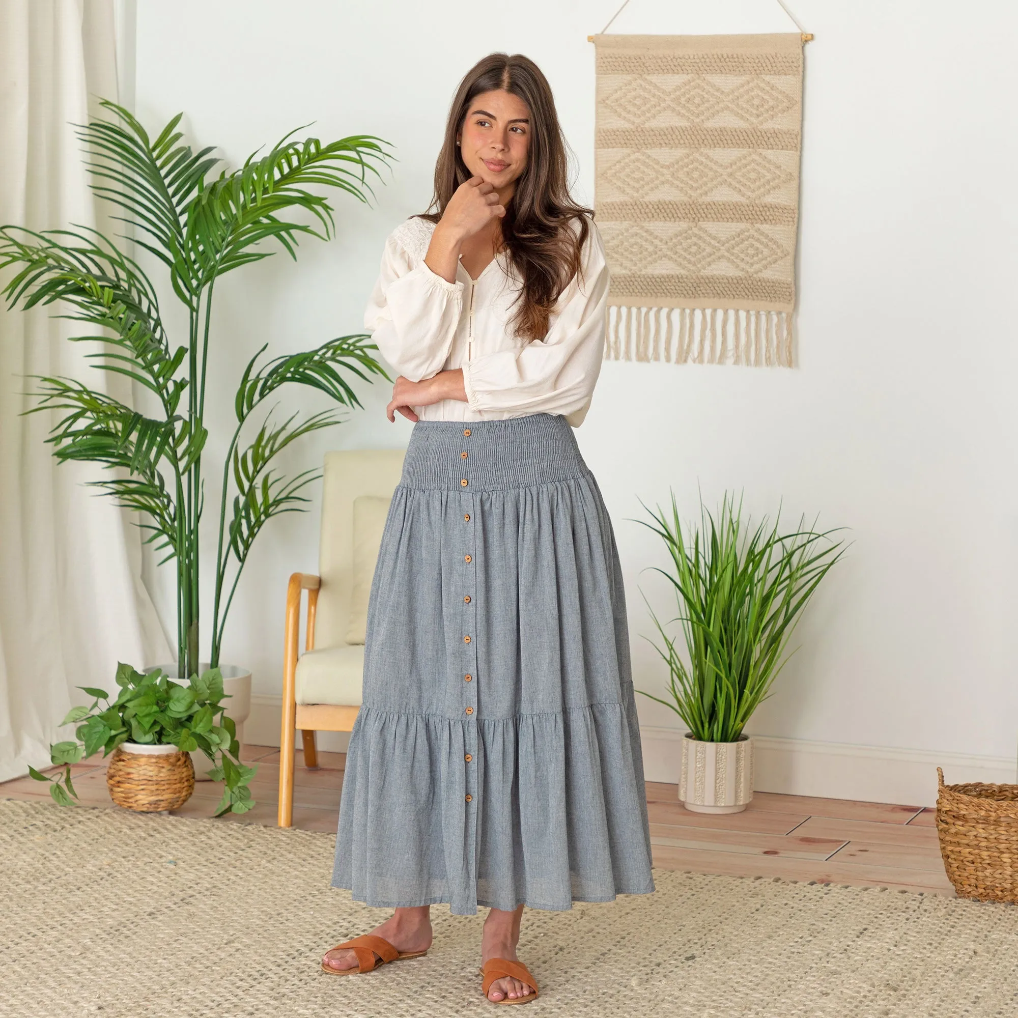 Chambray Button Down Long Skirt