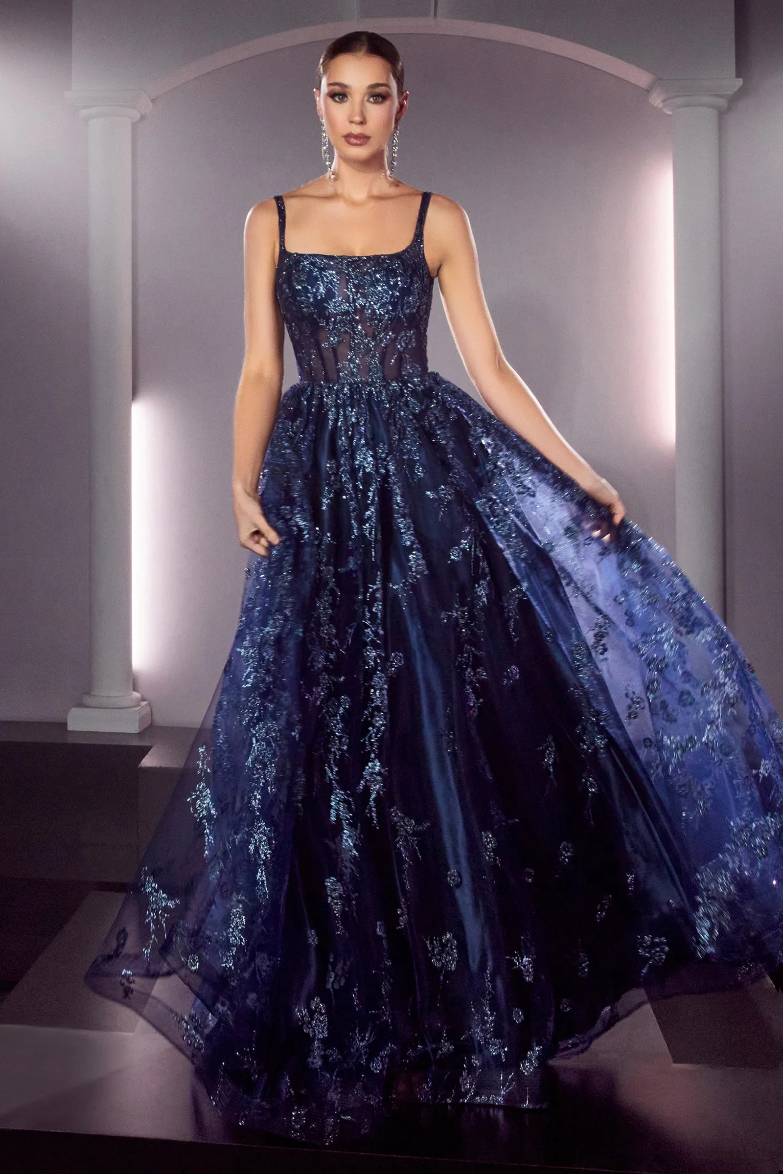 CINDERELLA DIVINE J840 A-Line Glitter Sleeveless Gown