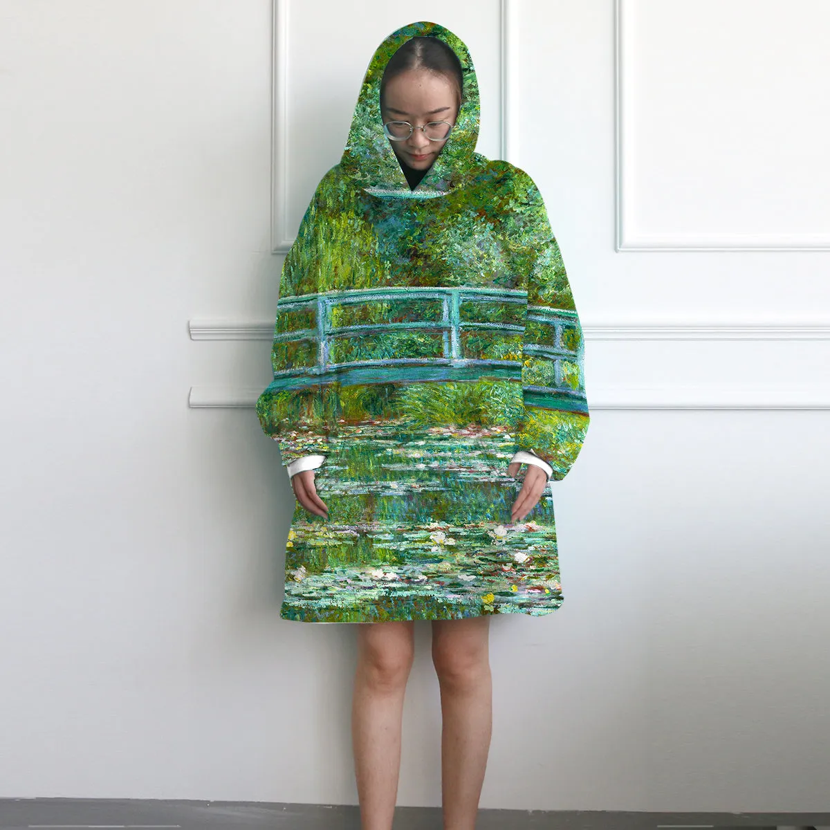 Claude Monet's Water Lily Pond Wearable Blanket Hoodie