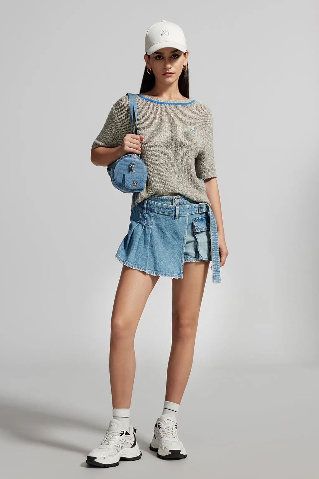 Colour Contrast Collar Short Sleeves Knit Top