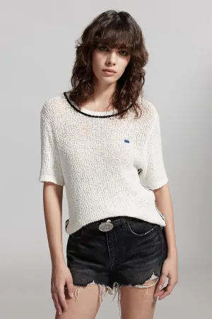 Colour Contrast Collar Short Sleeves Knit Top