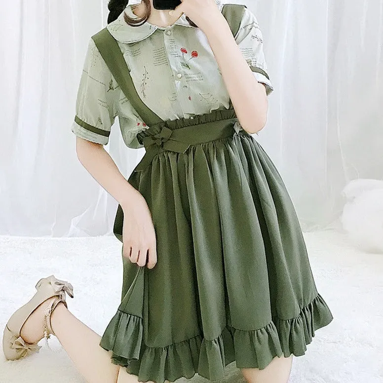 Cosplay with Style: Green Japanese Lolita Kawaii Pleated Long Skirt