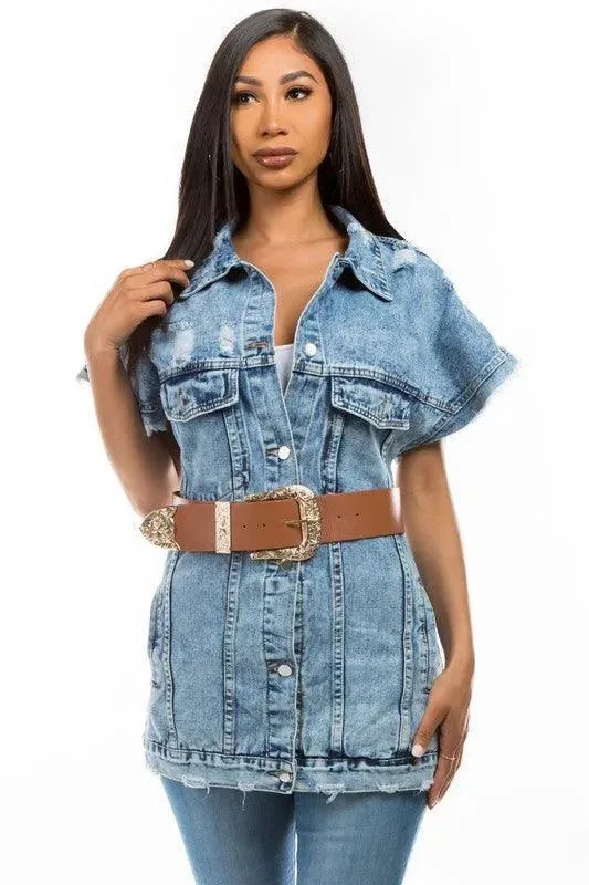 Denim Vest Jacket By Claude