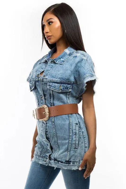 Denim Vest Jacket By Claude