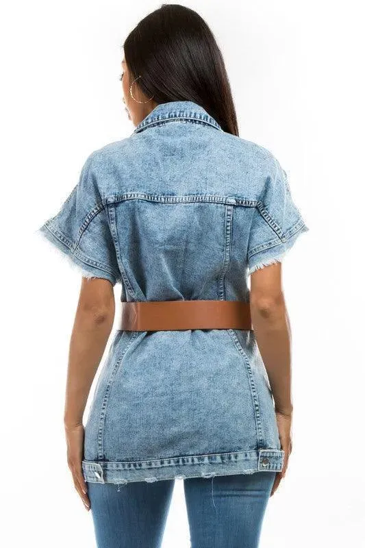 Denim Vest Jacket By Claude