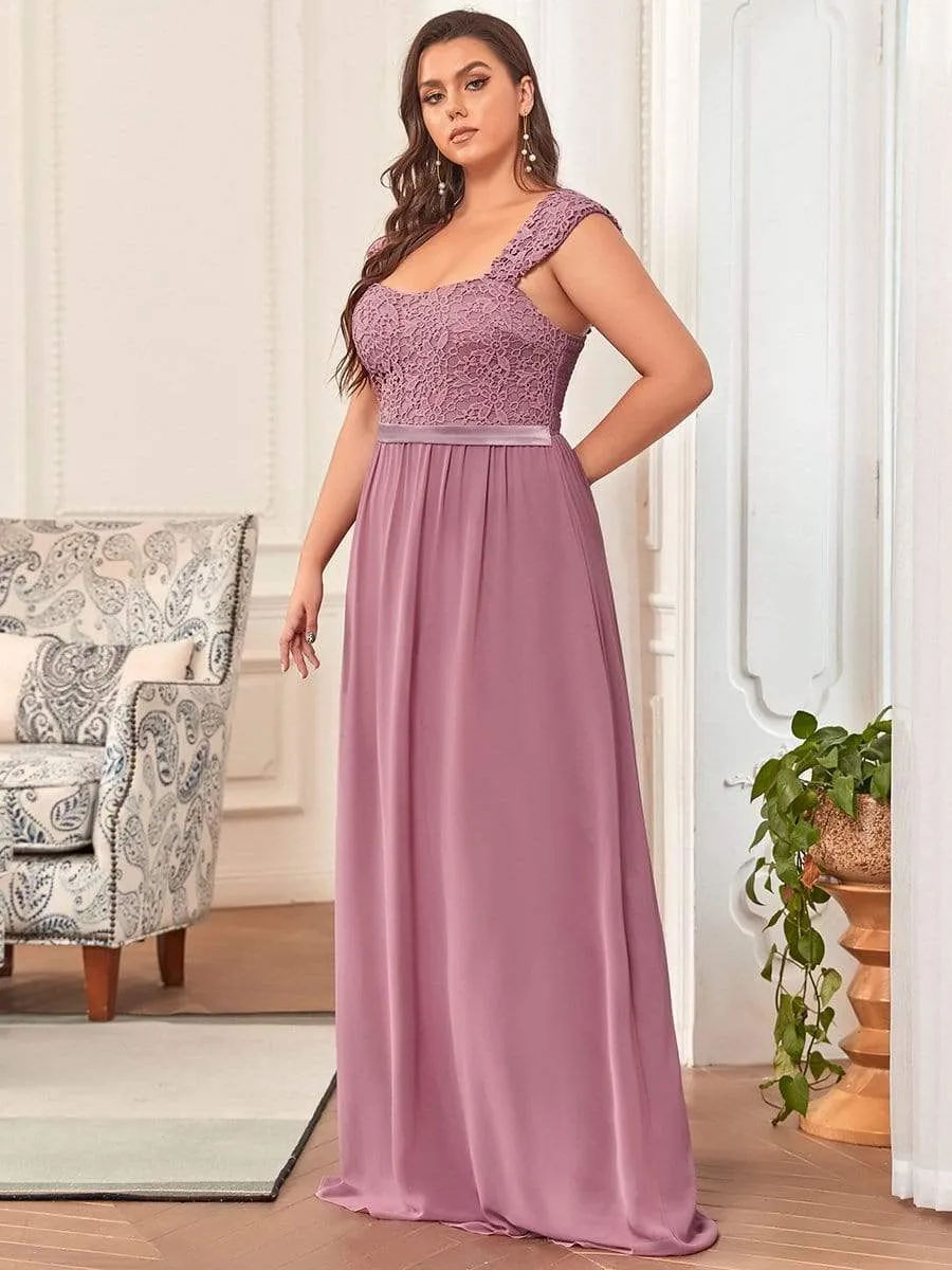 Elegant A Line Long Chiffon Bridesmaid Dress With Lace Bodice