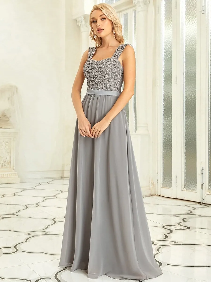 Elegant A Line Long Chiffon Bridesmaid Dress With Lace Bodice