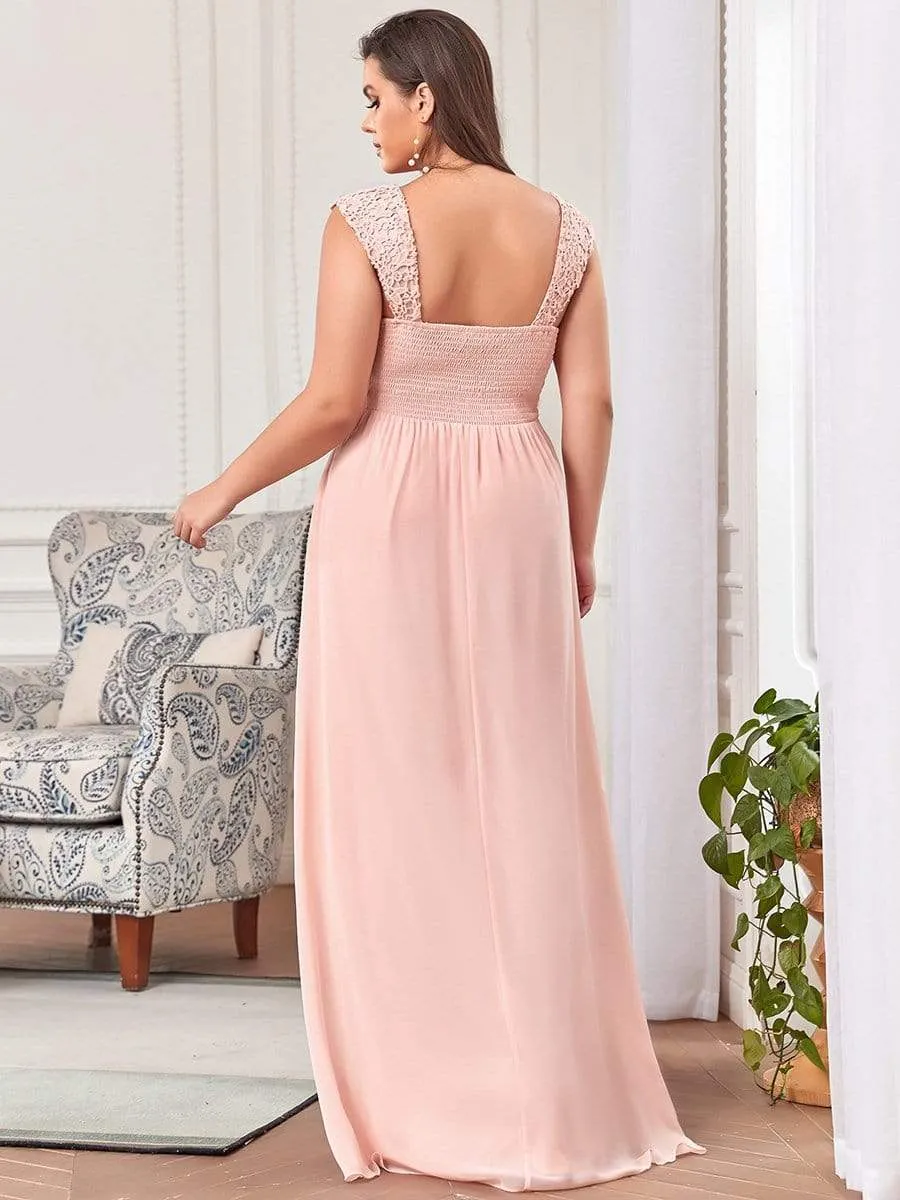 Elegant A Line Long Chiffon Bridesmaid Dress With Lace Bodice