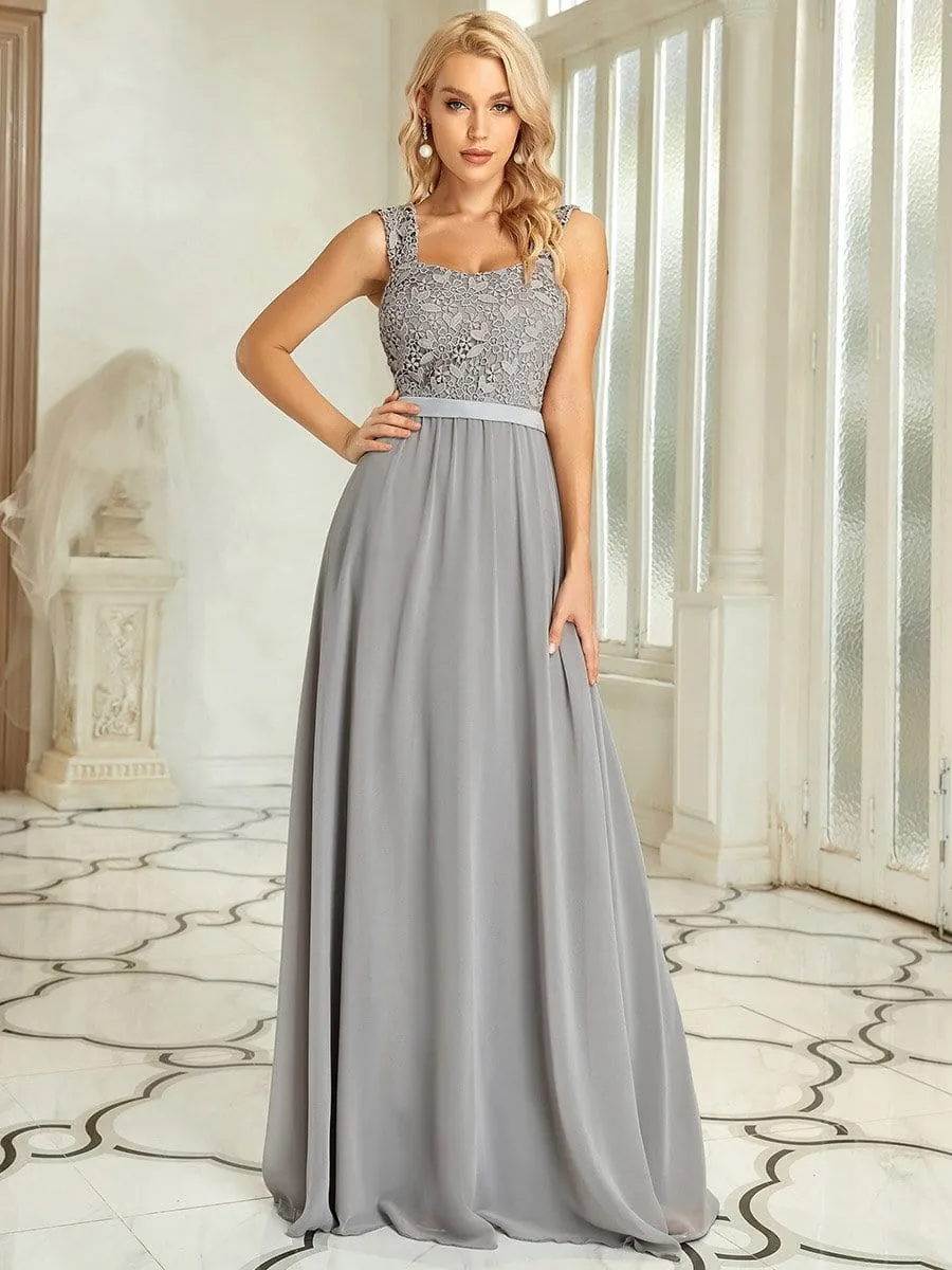 Elegant A Line Long Chiffon Bridesmaid Dress With Lace Bodice