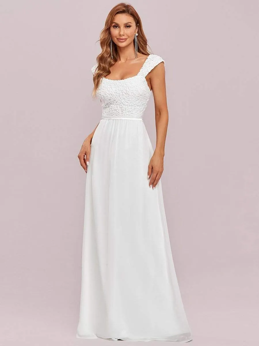 Elegant A Line Long Chiffon Bridesmaid Dress With Lace Bodice