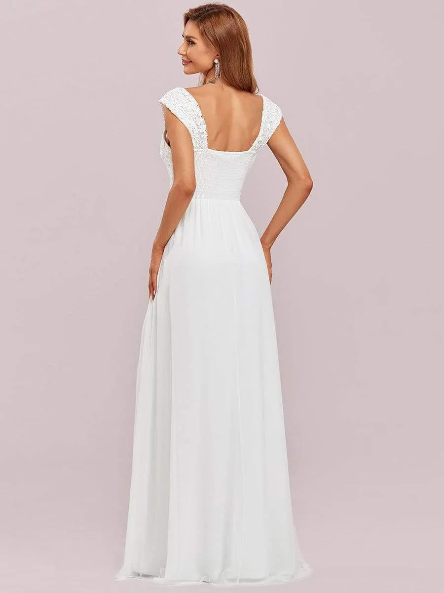 Elegant A Line Long Chiffon Bridesmaid Dress With Lace Bodice