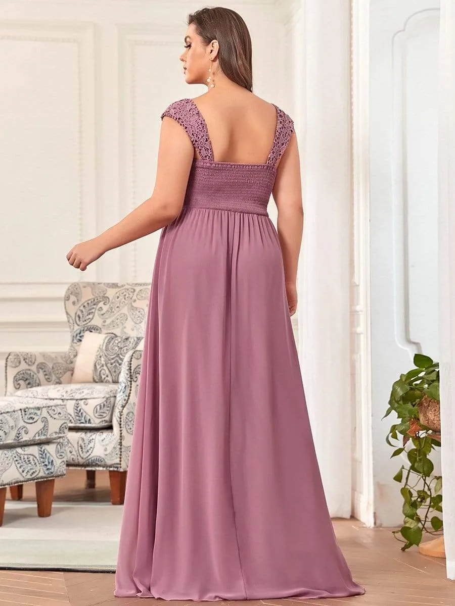 Elegant A Line Long Chiffon Bridesmaid Dress With Lace Bodice