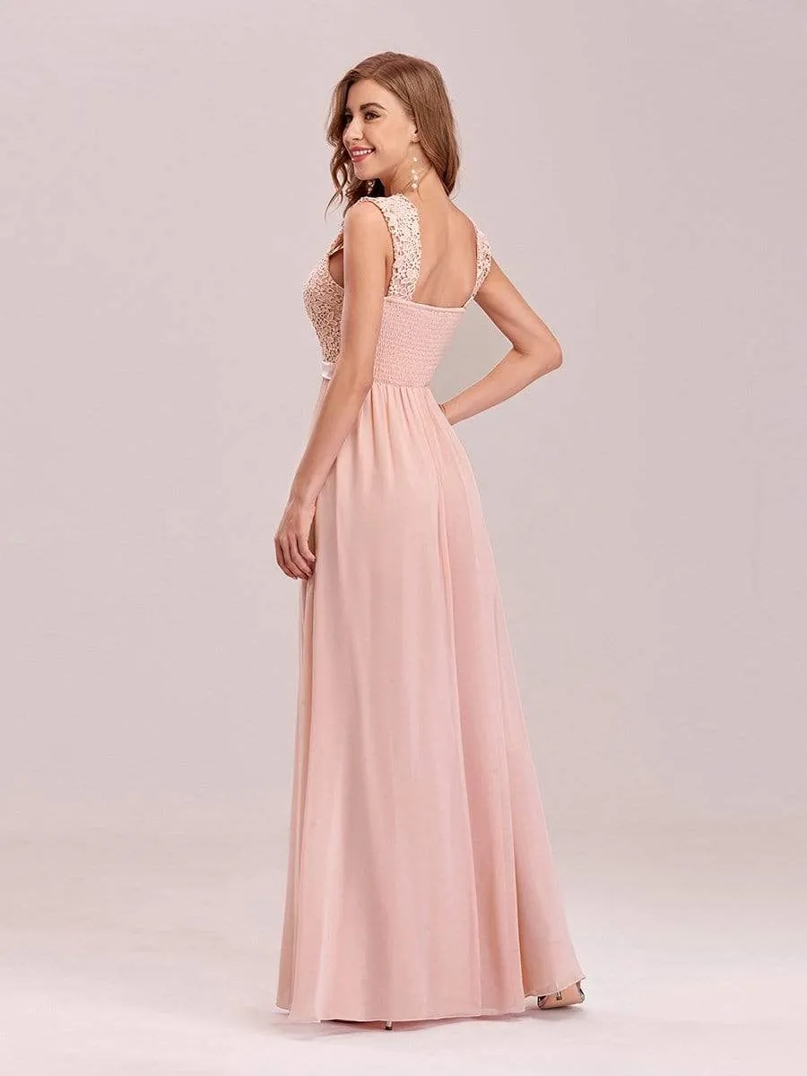 Elegant A Line Long Chiffon Bridesmaid Dress With Lace Bodice