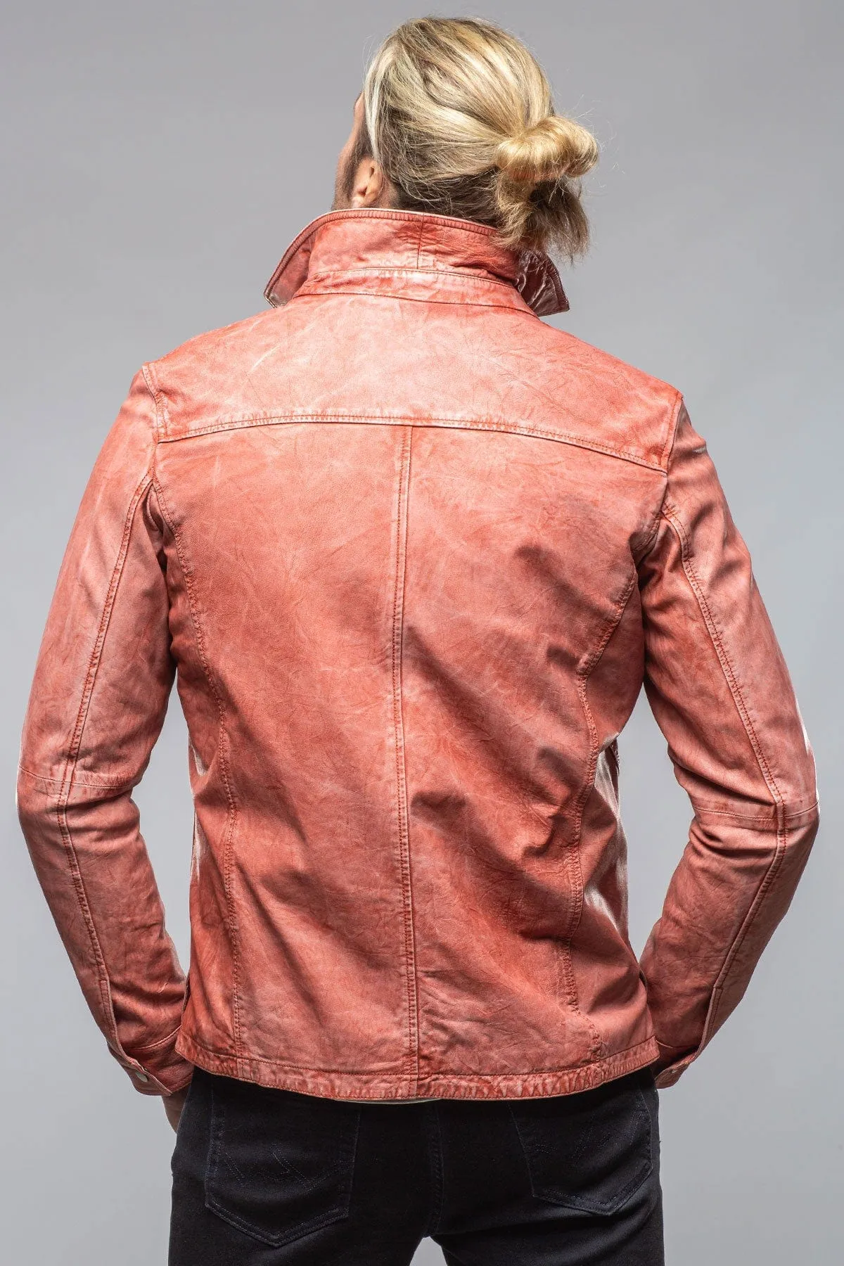 Enna Washed Leather Shirt Jacket In Red