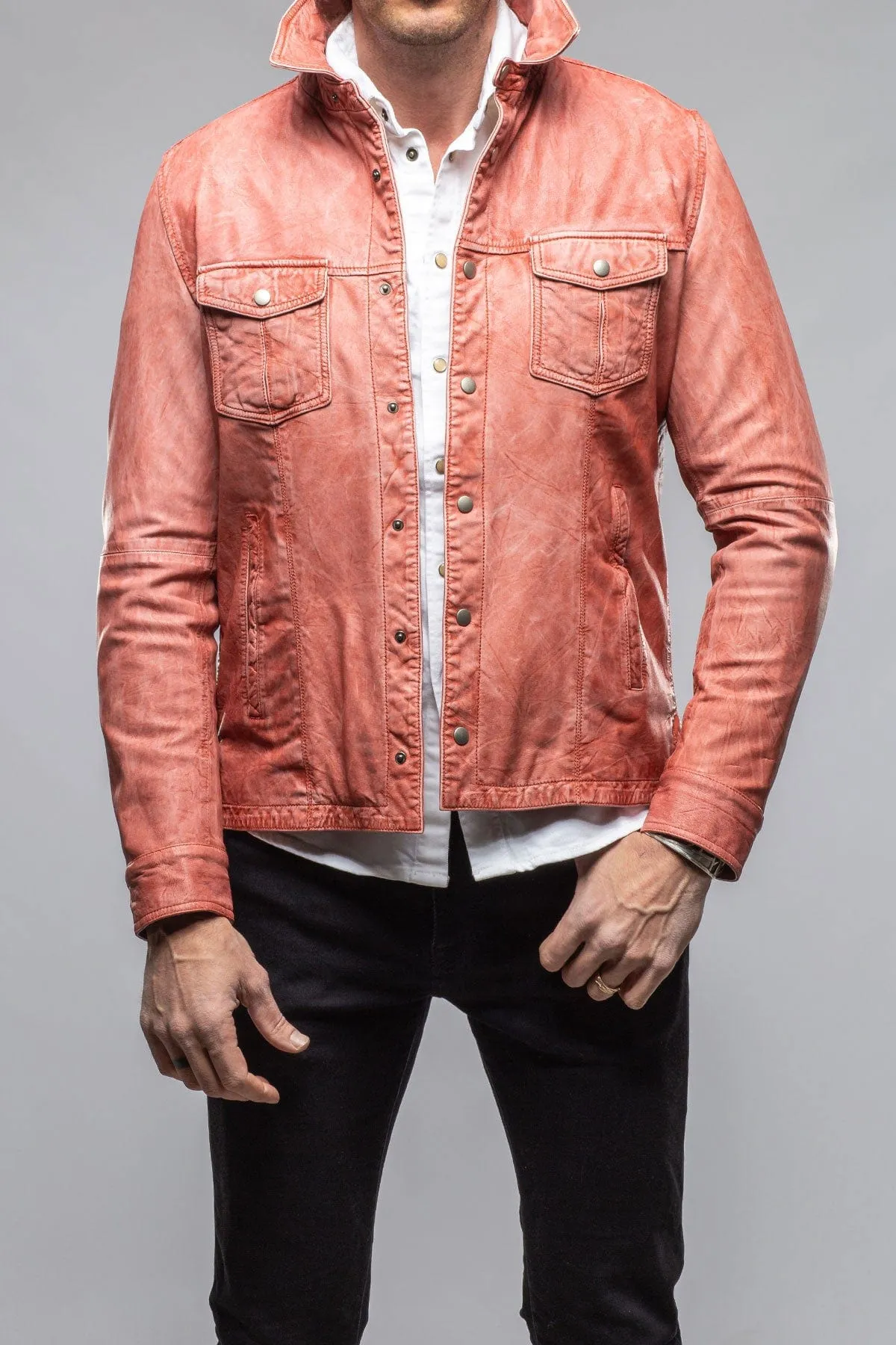 Enna Washed Leather Shirt Jacket In Red