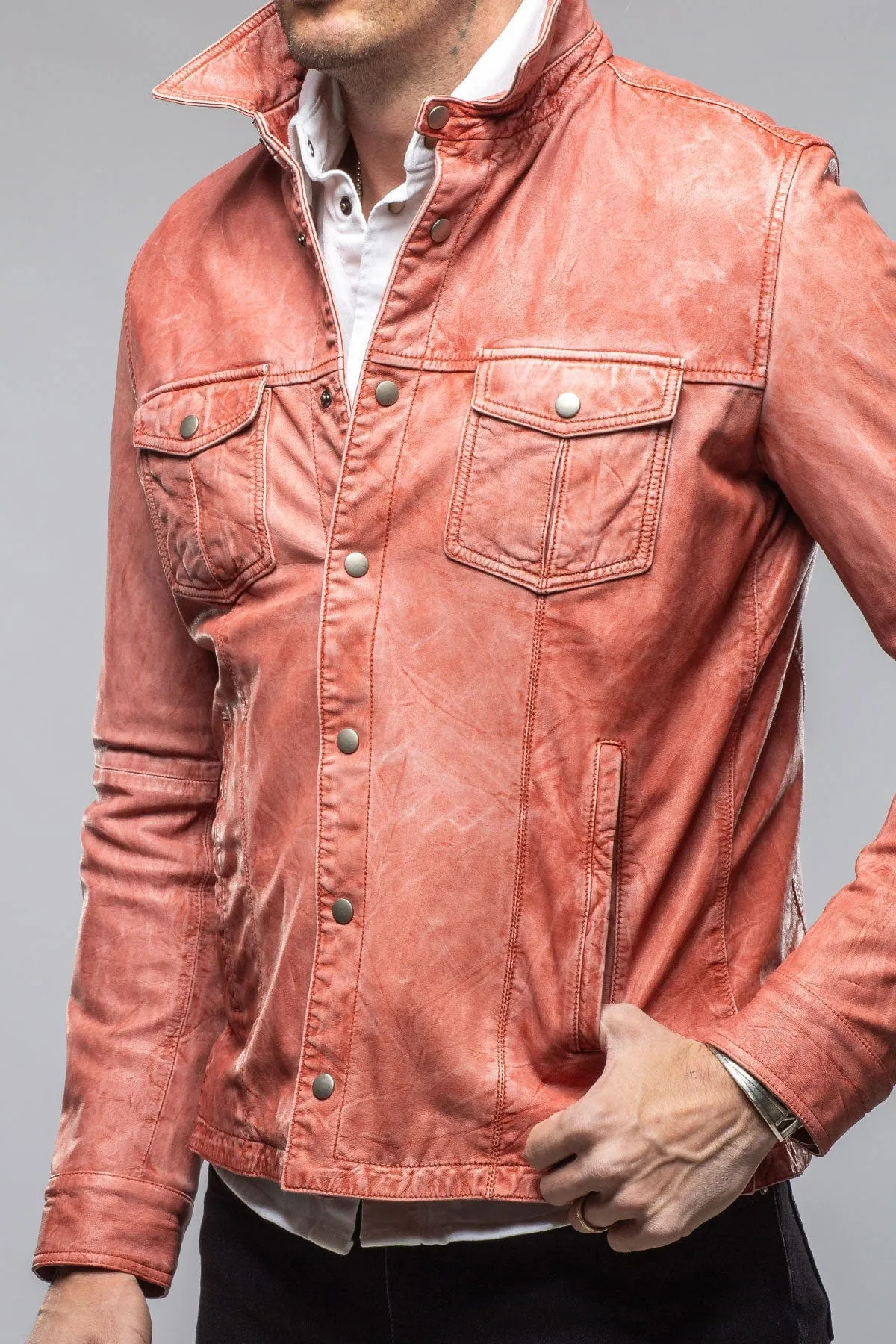 Enna Washed Leather Shirt Jacket In Red