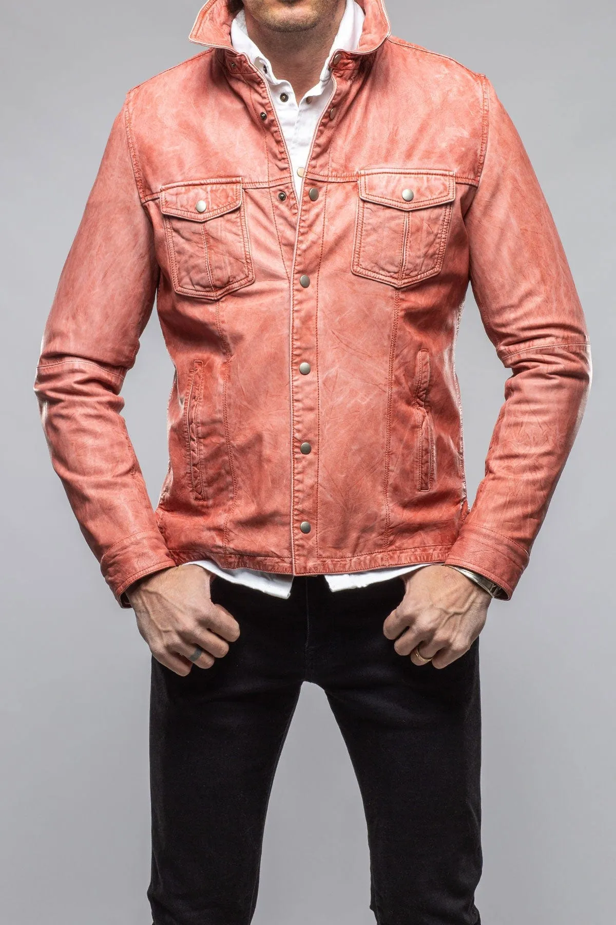 Enna Washed Leather Shirt Jacket In Red