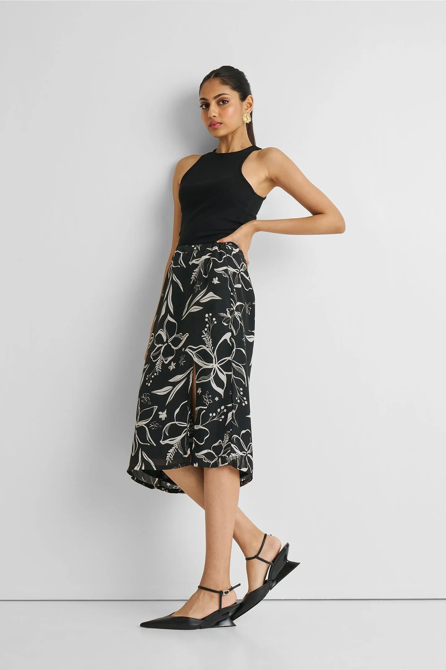 Floral Skirt with Front Slit