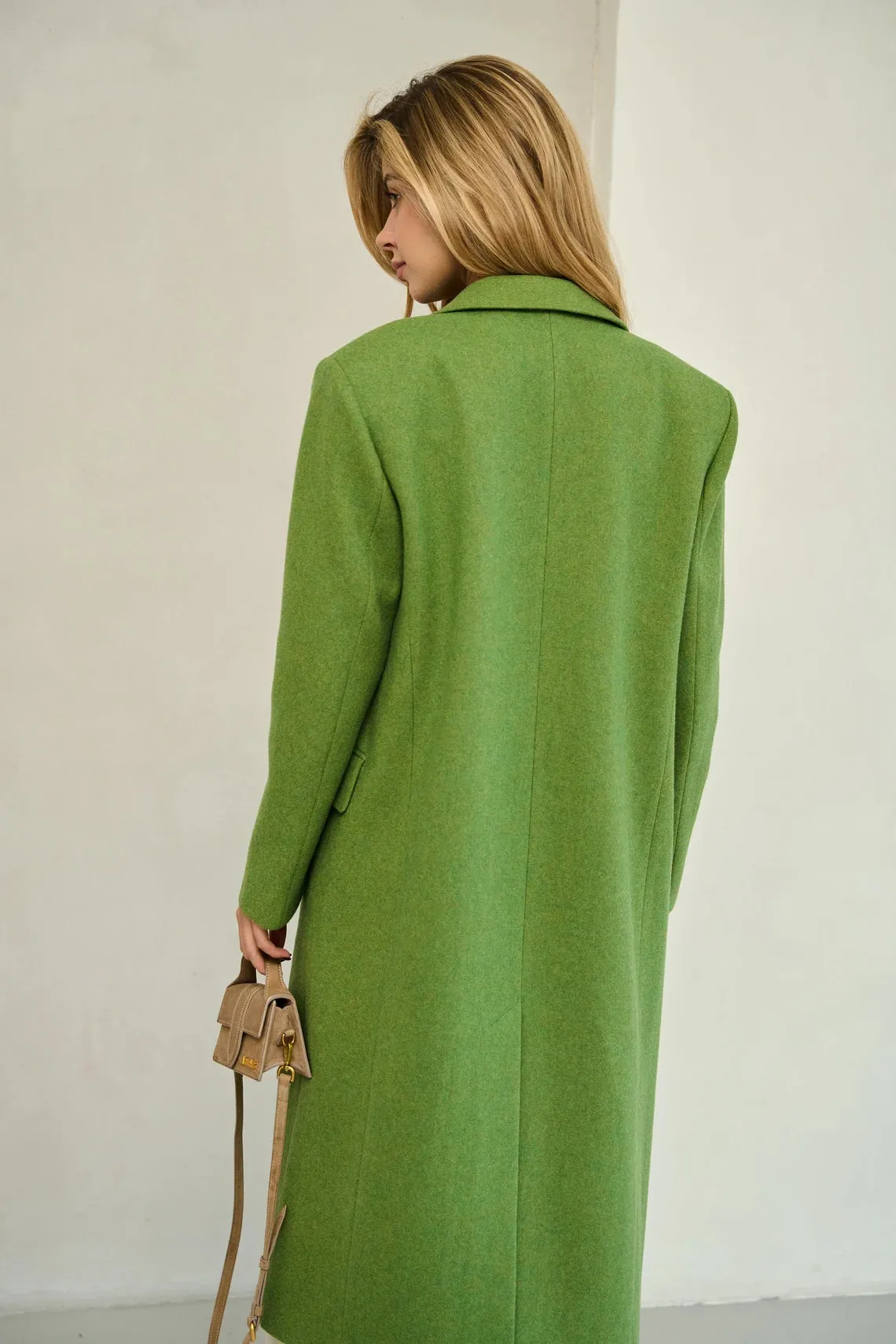 Grass green long wool coat