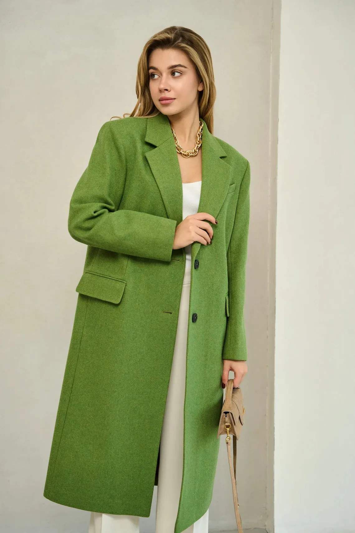 Grass green long wool coat