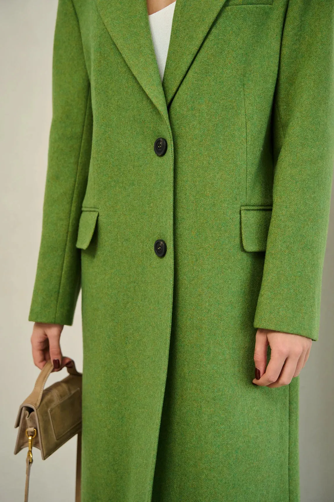 Grass green long wool coat