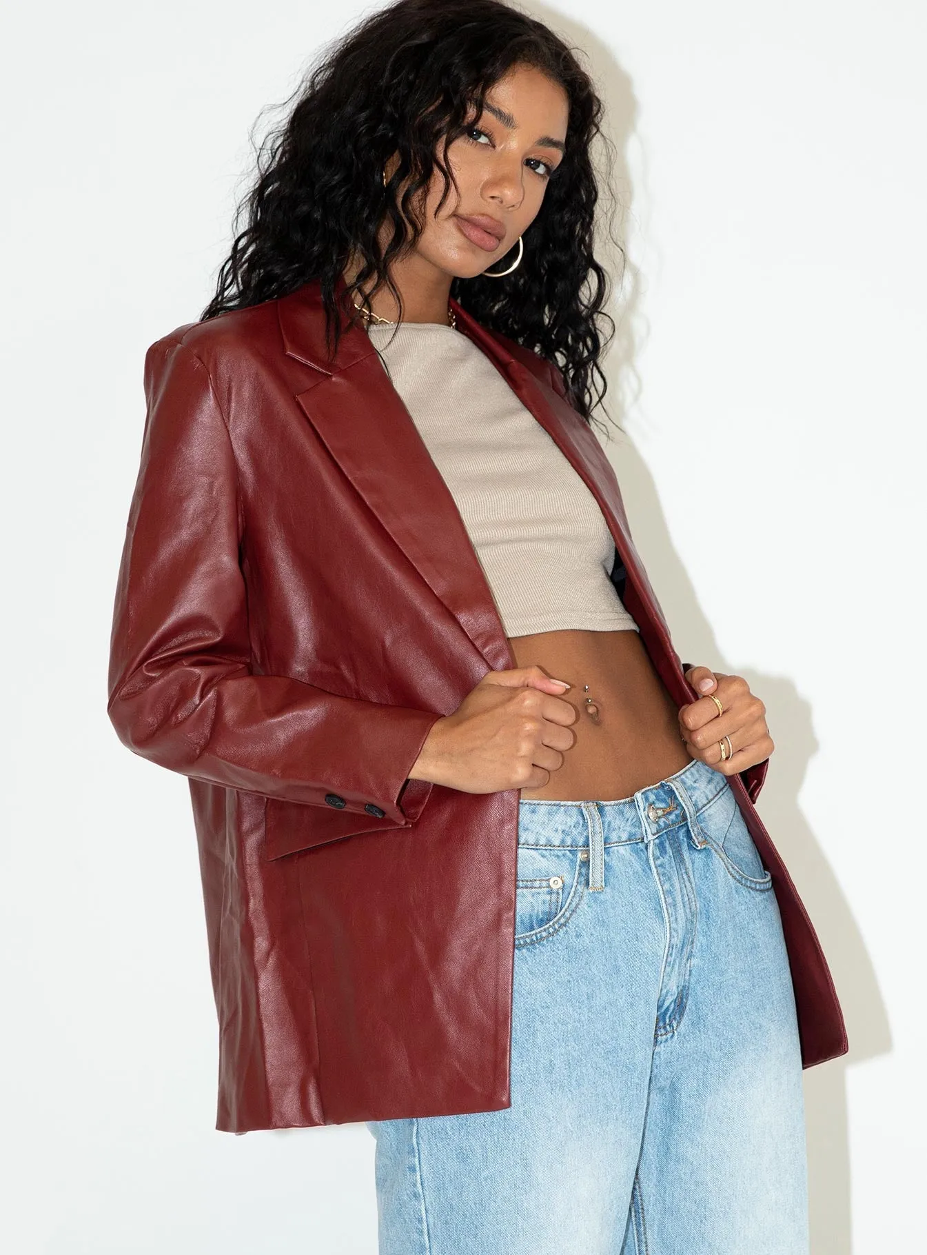 Jocelyn Faux Leather Blazer Burgundy