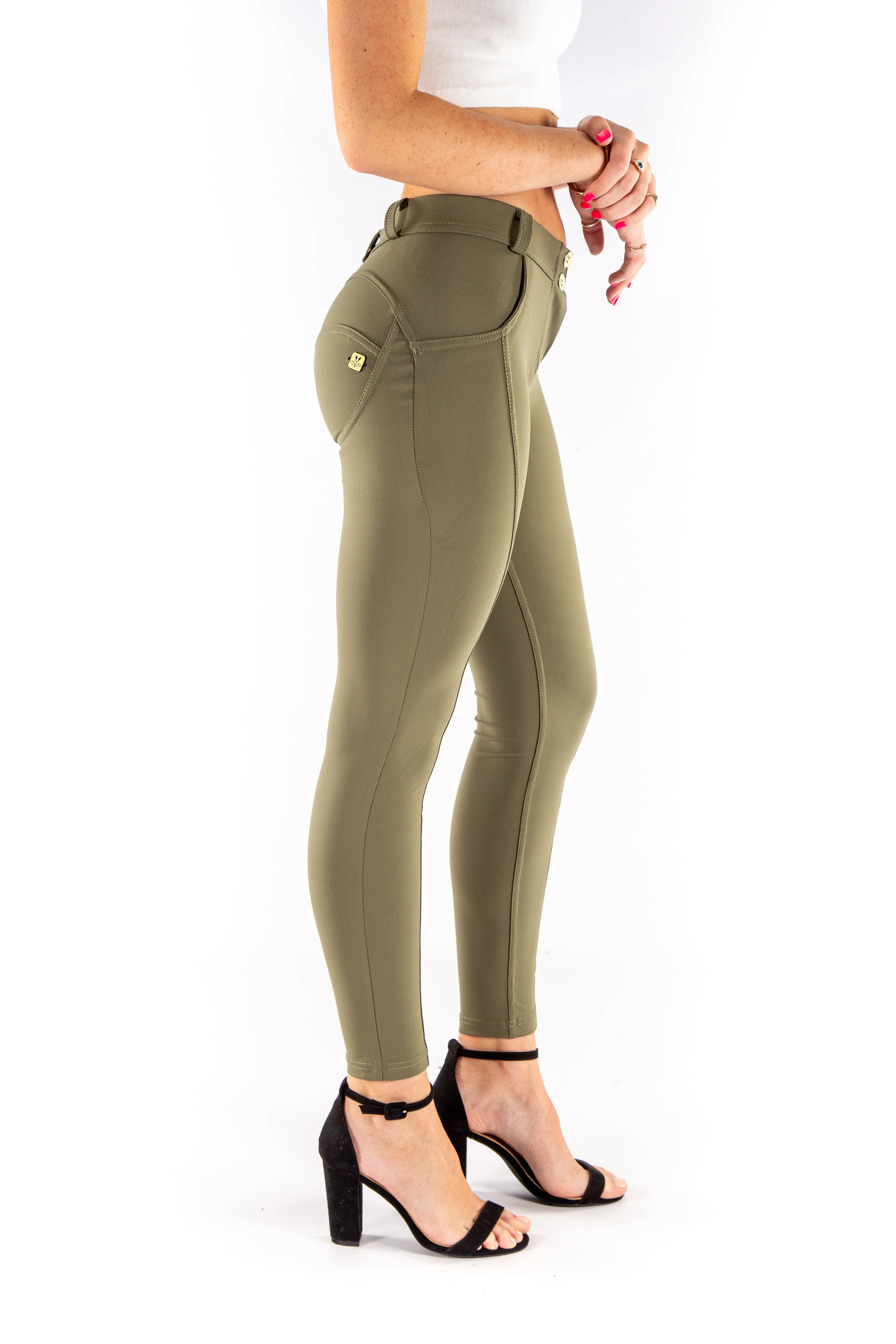 Low waist hipster Butt lifting shaping leggings -  Silky soft Spandex Olive