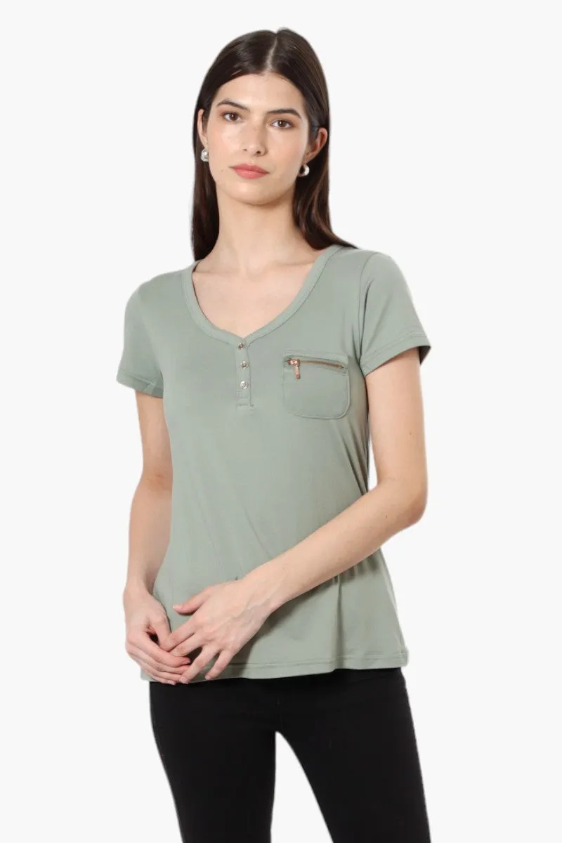 Magazine Henley Zip Pocket Tee - Olive