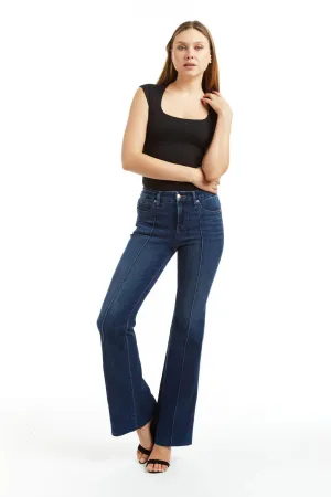 Mid Rise 70's Front Pintuck Flare Jeans