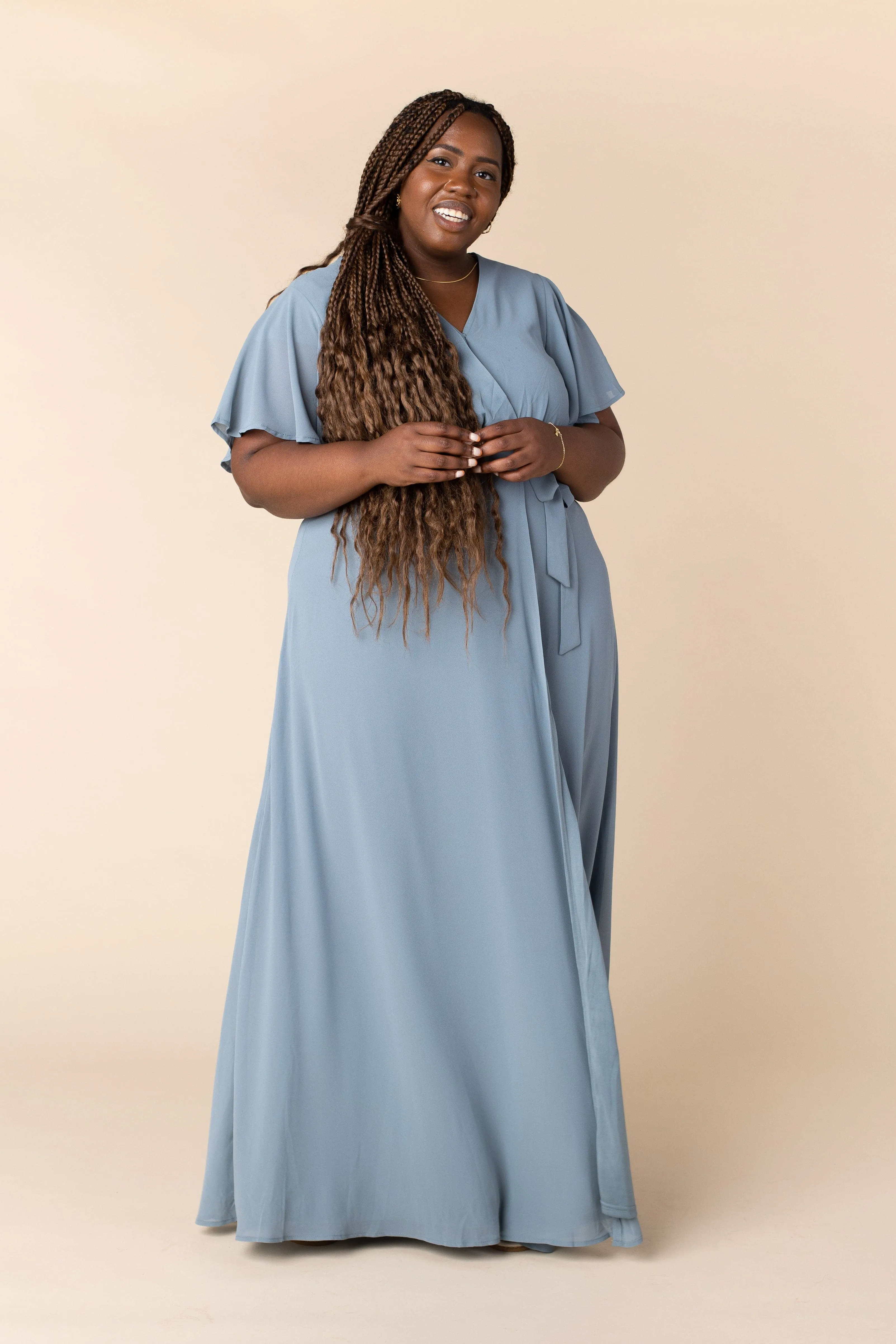 Naples Flutter Sleeve Wrap Maxi - Dusty Blue