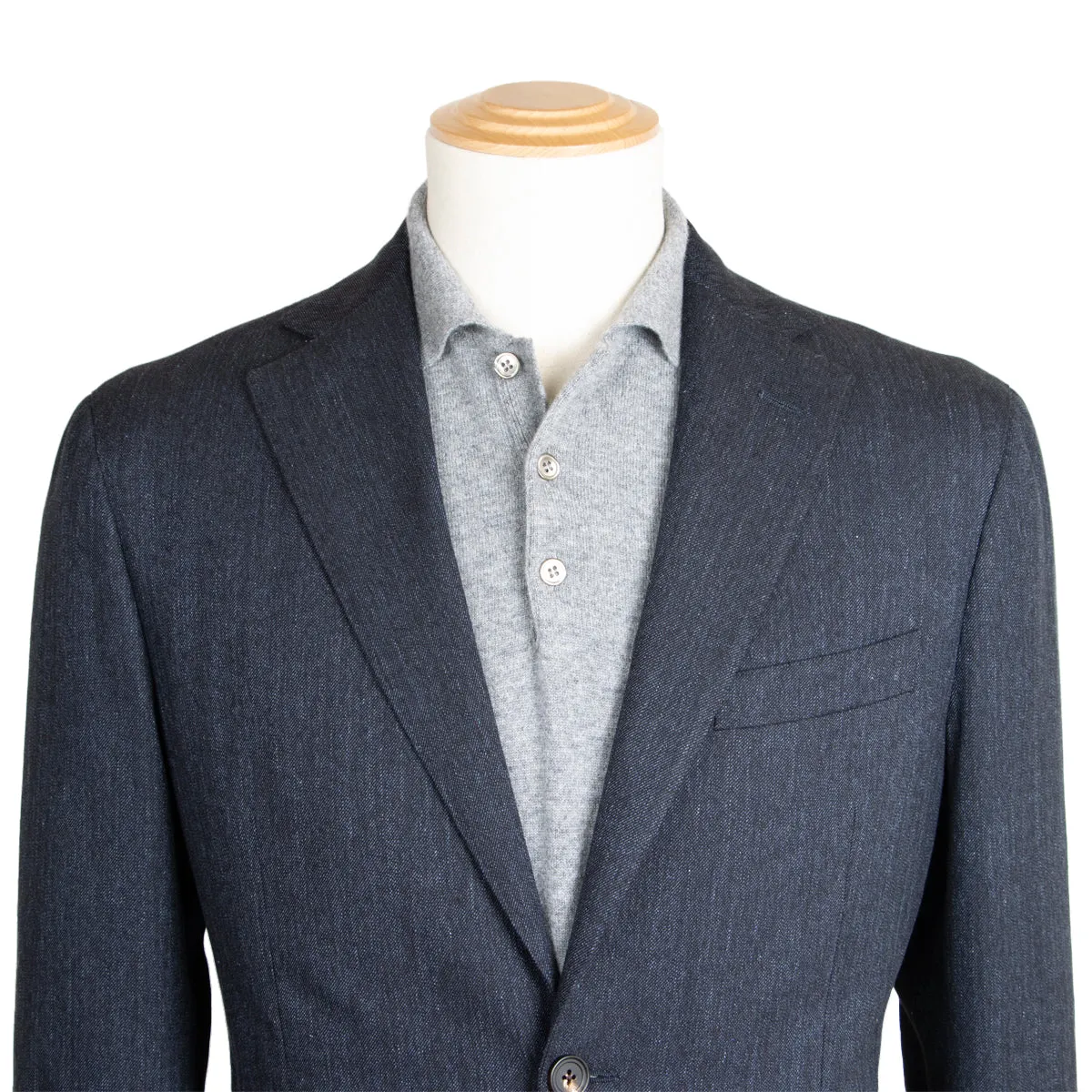 Navy Denim Unlined Cotton Stretch Blazer