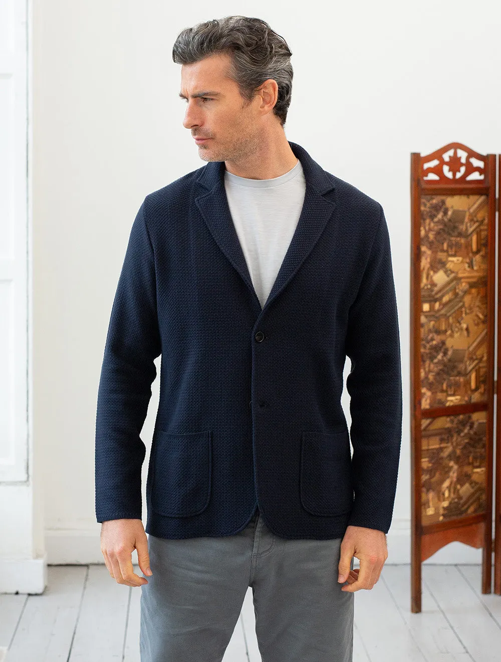 Pave Stitch Swacket 2 Button Navy