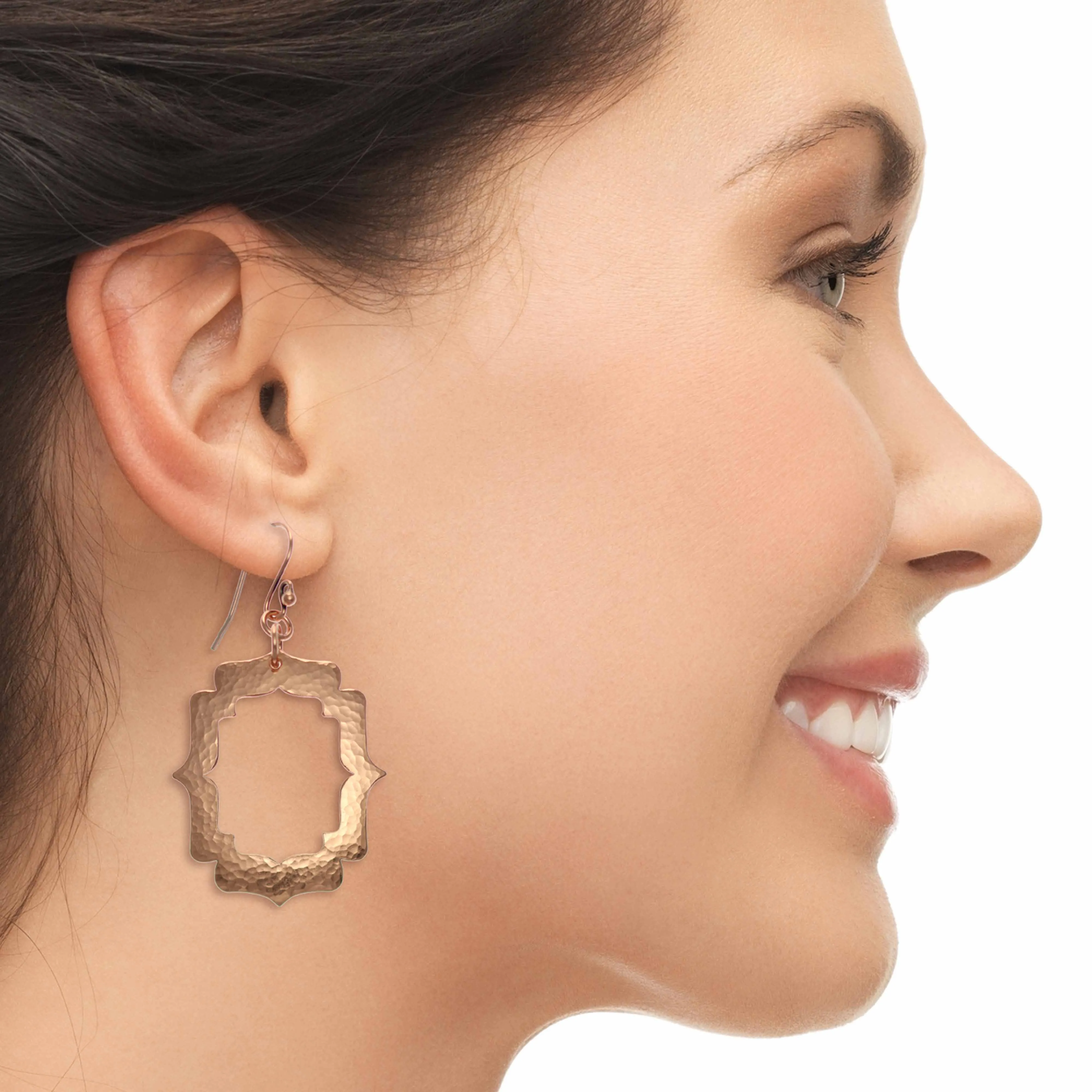 Pierced Hammered Copper Arabesque Shield Earrings