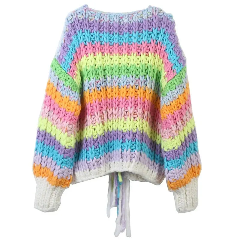 Pre Order:  Rainbow Stripes Tassels Knit Sweater