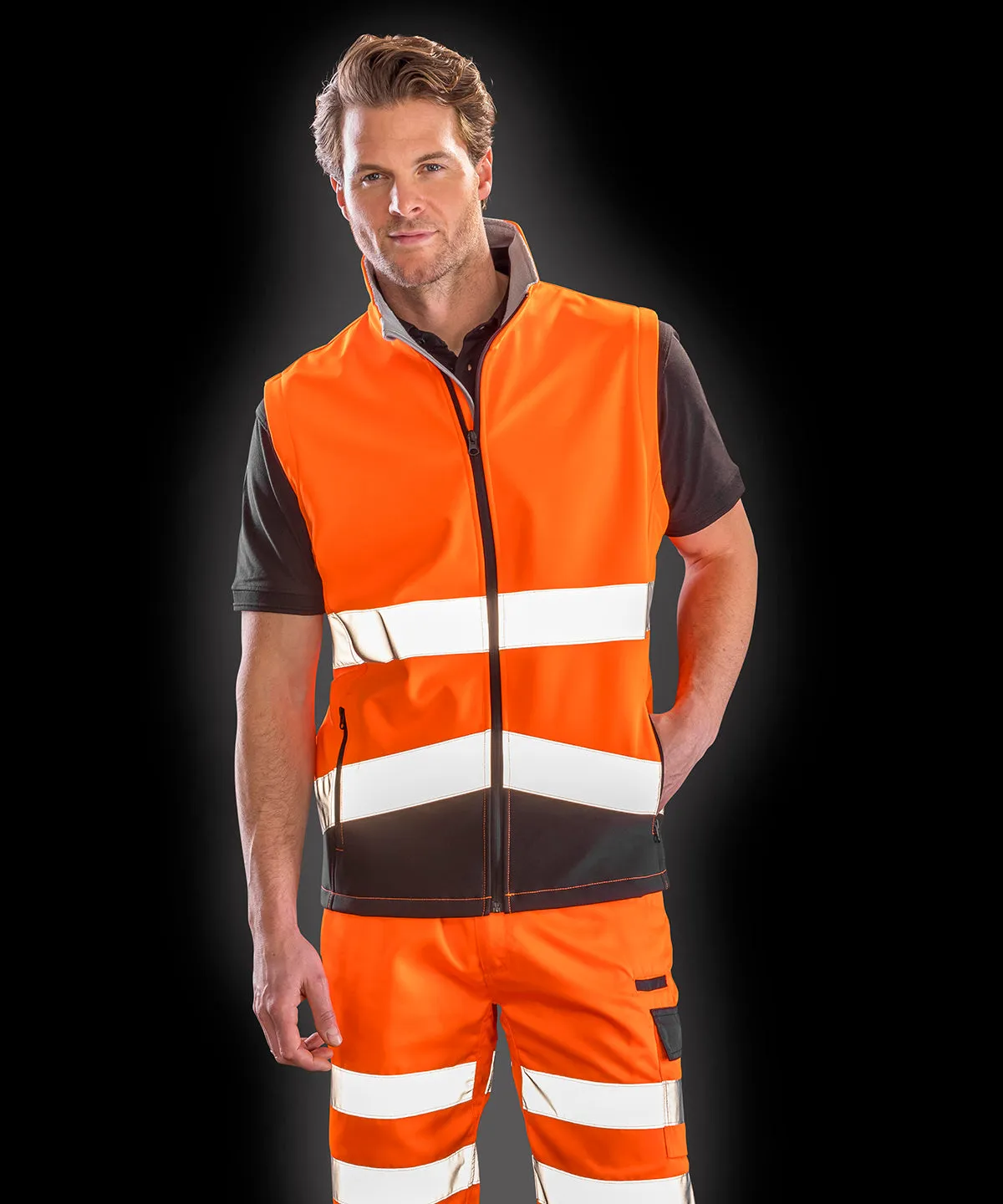 Printable safety softshell gilet | Fluorescent Yellow/Black