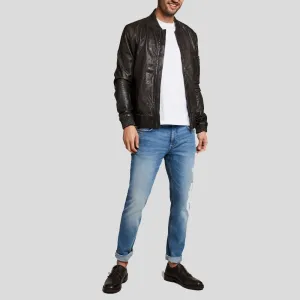 Quint Black Bomber Leather Jacket for Men