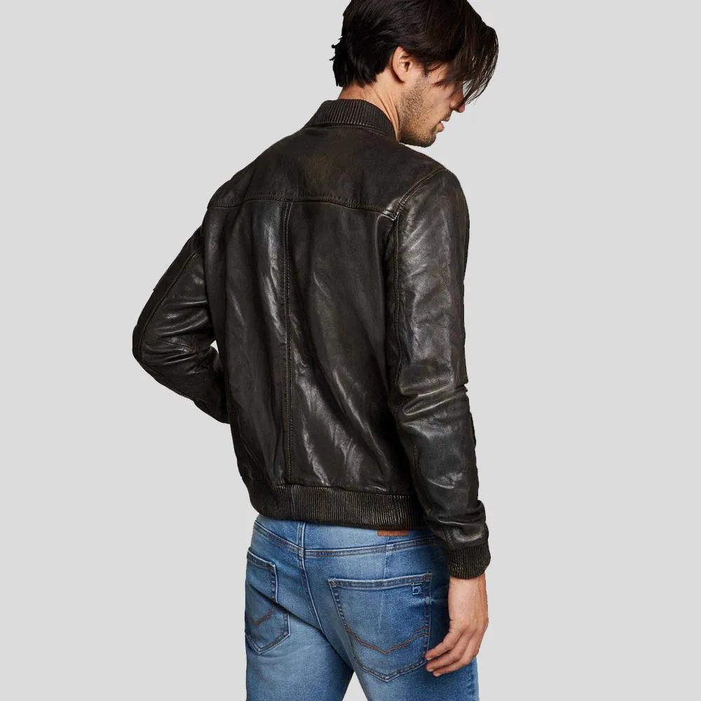 Quint Black Bomber Leather Jacket for Men