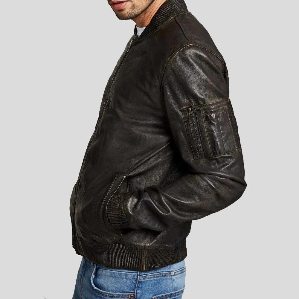 Quint Black Bomber Leather Jacket for Men