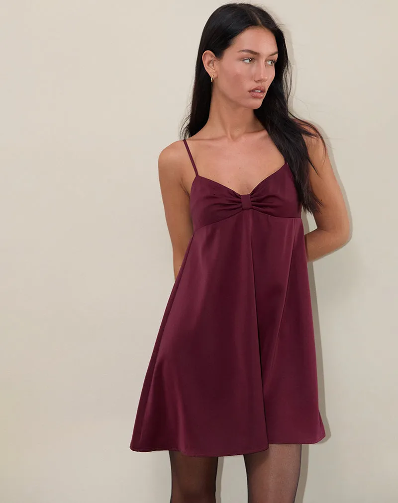 Rafaila Mini Slip Dress in Satin Burgundy